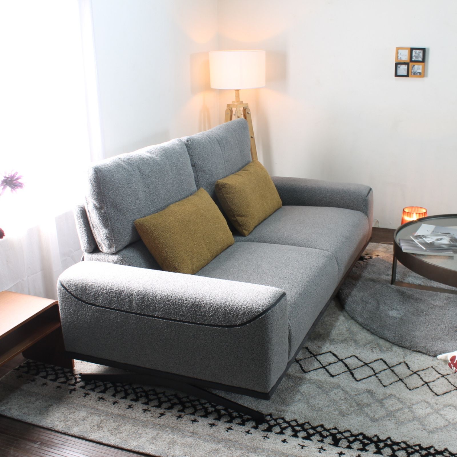 ソファー ソファ 3人掛けソファ 2人掛けソファ コンパクト ローバック ハイバック シンプル ワイドシート モダン ブークレ生地 布地 合成皮革 北欧風 おしゃれ Amabile アマービレ 選べる3サイズ 幅195/175/155cm