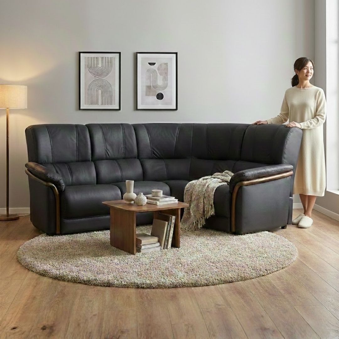 ソファ ソファー 革 レザー 本革  4人掛け コーナーソファ ダイニングソファ ラウンジソファ ハイバック 4シート 大型ソファ 応接ソファ モダン 会議室 オフィス 待合室 ロビー パープル/グレイ Eterna エテルナ 幅217cm 本革 半革 1mm厚