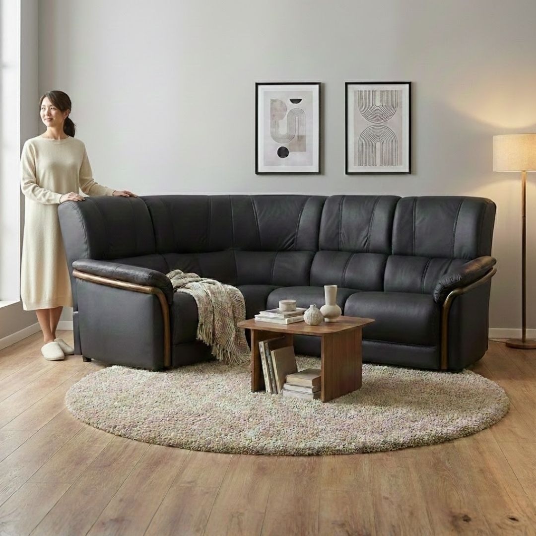 ソファ ソファー 革 レザー 本革  4人掛け コーナーソファ ダイニングソファ ラウンジソファ ハイバック 4シート 大型ソファ 応接ソファ モダン 会議室 オフィス 待合室 ロビー パープル/グレイ Eterna エテルナ 幅217cm 本革 半革 1mm厚