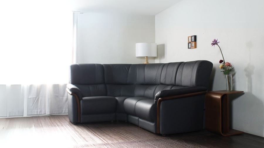 ソファ ソファー 革 レザー 本革  4人掛け コーナーソファ ダイニングソファ ラウンジソファ ハイバック 4シート 大型ソファ 応接ソファ モダン 会議室 オフィス 待合室 ロビー パープル/グレイ Eterna エテルナ 幅217cm 本革 半革 1mm厚