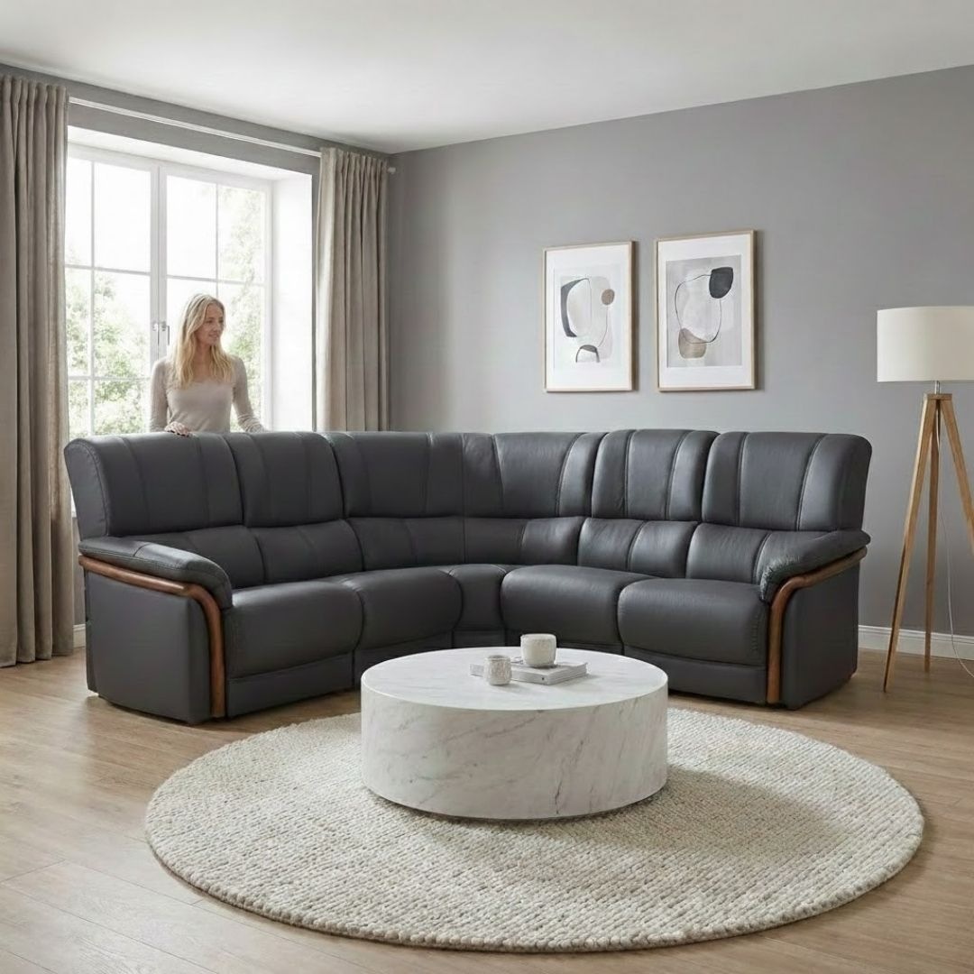 ソファ ソファー 革 レザー 本革  5人掛け コーナーソファ ダイニングソファ ラウンジソファ ハイバック 5シート 大型ソファ 応接ソファ モダン 会議室 オフィス 待合室 ロビー パープル/グレイ Eterna エテルナ 幅267cm/幅217cm 本革 半革 1mm厚