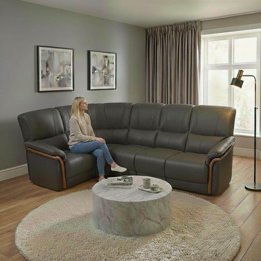 ソファ ソファー 革 レザー 本革  5人掛け コーナーソファ ダイニングソファ ラウンジソファ ハイバック 5シート 大型ソファ 応接ソファ モダン 会議室 オフィス 待合室 ロビー パープル/グレイ Eterna エテルナ 幅267cm/幅217cm 本革 半革 1mm厚