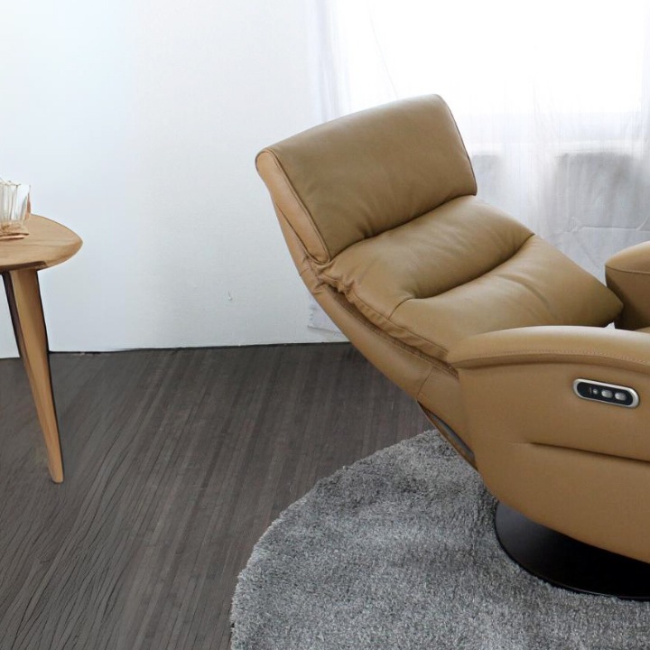 ソファ ソファー 革 レザー 本革 リクライニングソファ 1人掛けソファ コンパクト 電動 2モーター ハイバック USBポート シンプル モダン キャメル Lelax Eleonora リラックス エレオノーラ  幅75cm