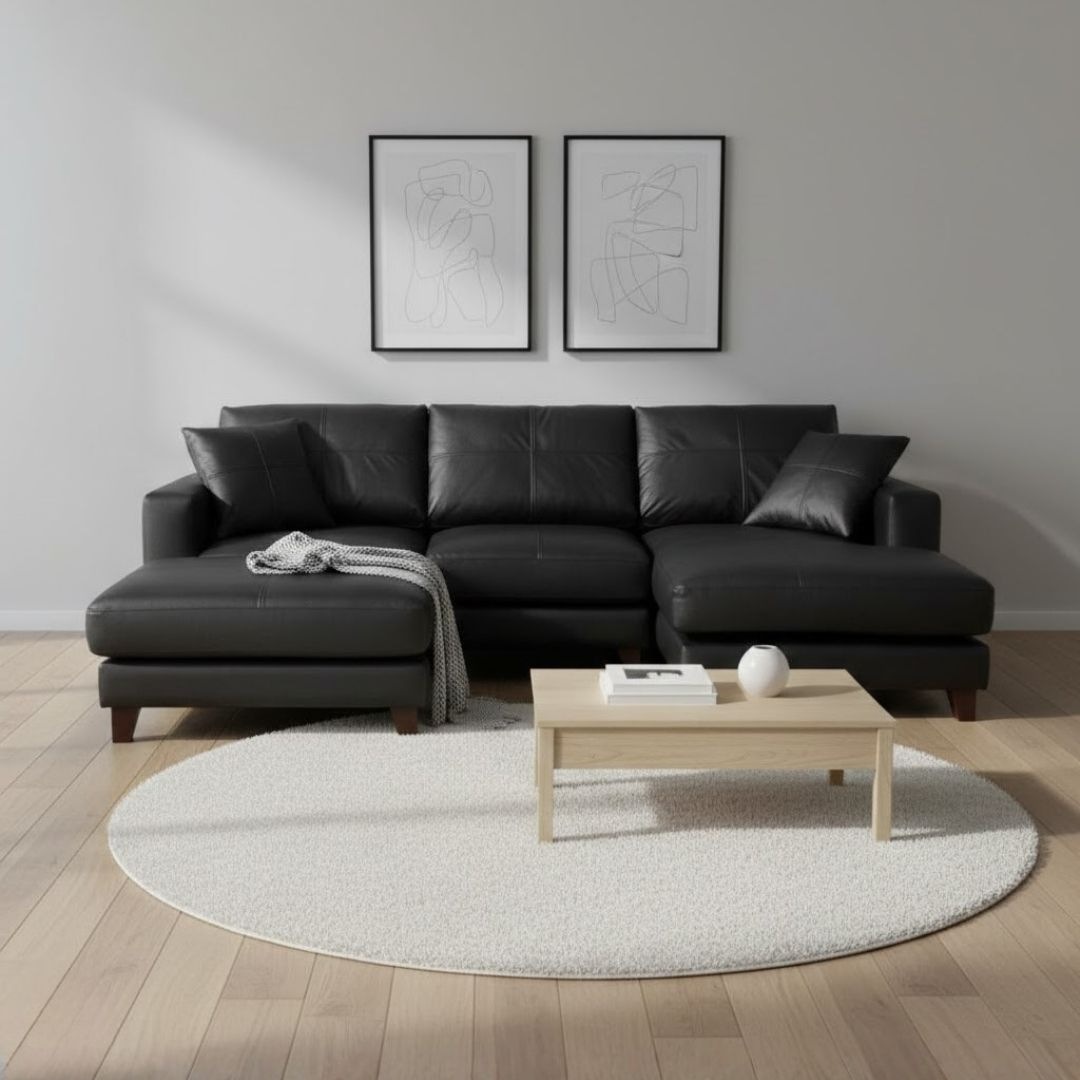 ソファー 革 レザー ソファ 本革 カウチソファ 3人掛けソファ ワイド 大型 大きい カウチ コーナー L字 ローバック シンプル 3シート 黒 ブラック Lelax Vivace-250 リラックス ヴィヴァーチェ 幅250cm 本革 半革 本革1mm厚