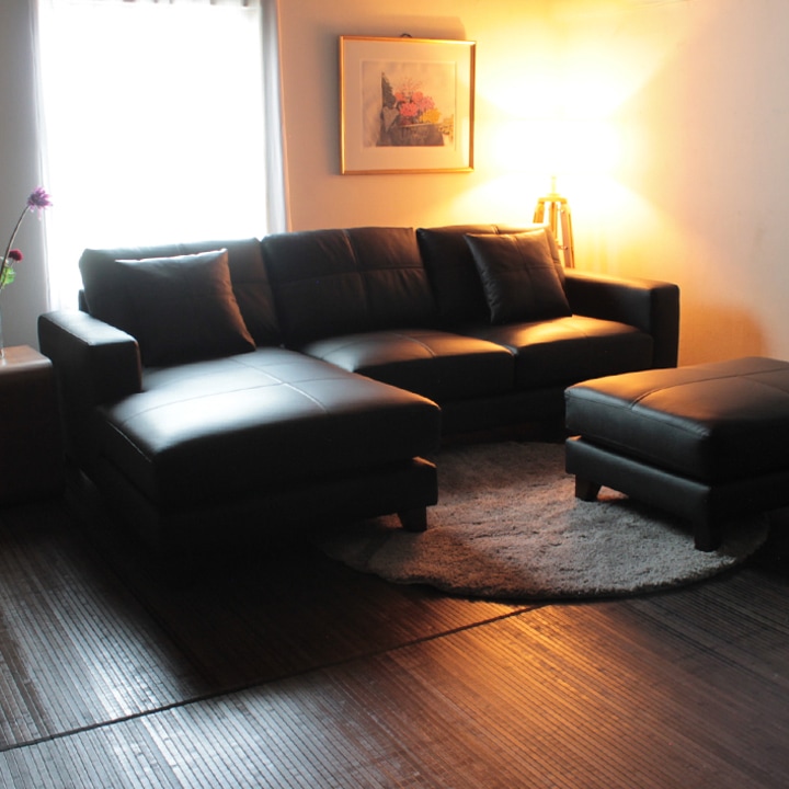 ソファー 革 レザー ソファ 本革 カウチソファ 3人掛けソファ ワイド 大型 大きい カウチ コーナー L字 ローバック シンプル 3シート 黒 ブラック Lelax Vivace-250 リラックス ヴィヴァーチェ 幅250cm 本革 半革 本革1mm厚