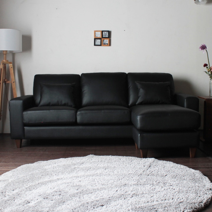 ソファー 革 レザー ソファ 本革 カウチソファ 3人掛けソファ コンパクト コーナー L字 ローバック 3シート シンプル モダン ポケットコイル ブラック Lelax Valencia-C リラックス バレンシア 幅198cm 本革 総革 1mm厚