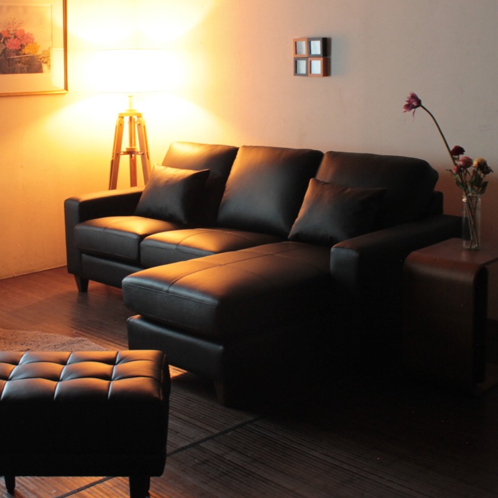 ソファー 革 レザー ソファ 本革 カウチソファ 3人掛けソファ コンパクト コーナー L字 ローバック 3シート シンプル モダン ポケットコイル ブラック Lelax Valencia-C リラックス バレンシア 幅198cm 本革 総革 1mm厚