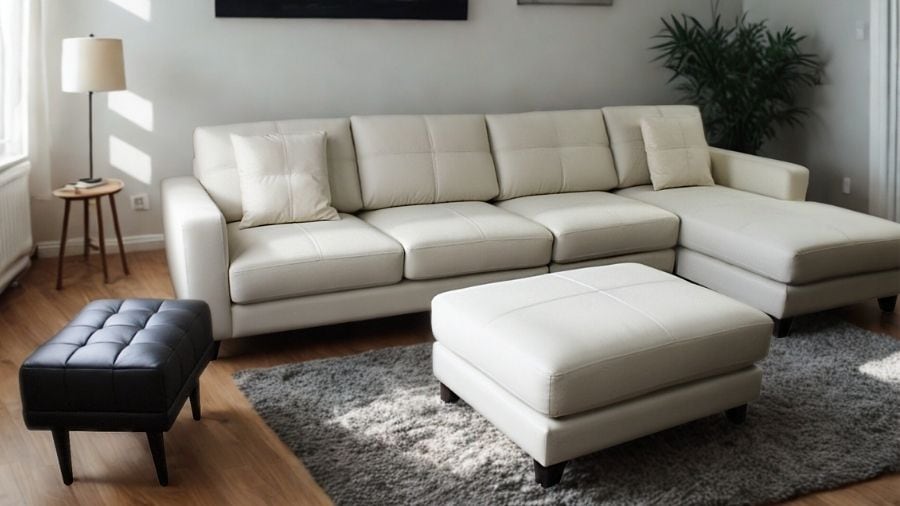 オットマン(ホワイト) レザー　カウチソファー 楽天市場】期間限定開梱設置無料 送料無料 カウチソファー 4人掛け