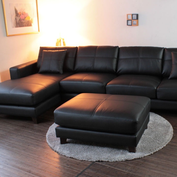 左カウチソファー　ブラック　イタリア本革　レザーソファー LOIS 本革 プレミアム カウチソファ イタリア革貼り カウチ