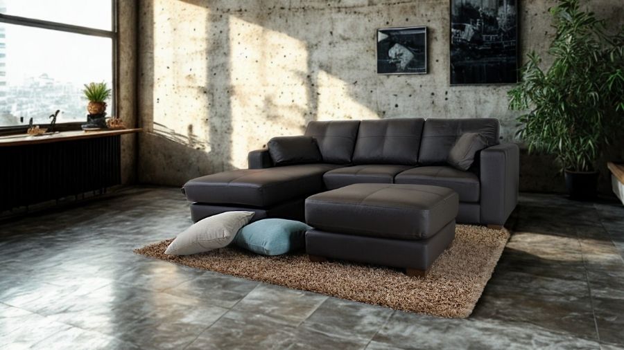 ソファ ソファー 革 レザー 本革 カウチソファ 3人掛けソファ コンパクト カウチ コーナー L字 ローバック 3シート シンプル モダン オットマン付き Lelax Vivace-220 リラックス ヴィヴァーチェ 幅220cm 本革 半革 1mm厚