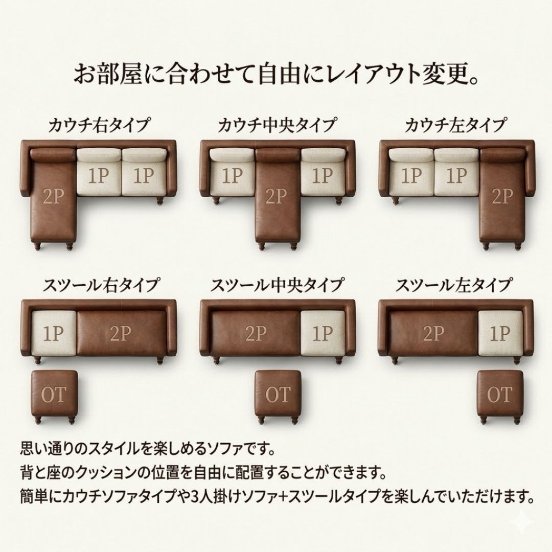 本革 カウチソファ 3人掛け バレンシア-C Valencia-C ソファー 高級 コンパクト 198cm コーナーソファ L字 左右組み替え オットマン 分離 ポケットコイル ローバック ローソファー 脚高 選べる モダン 【Valencia-C リラックス バレンシア 幅198cm 本革 半革 1mm厚 LELAX】
