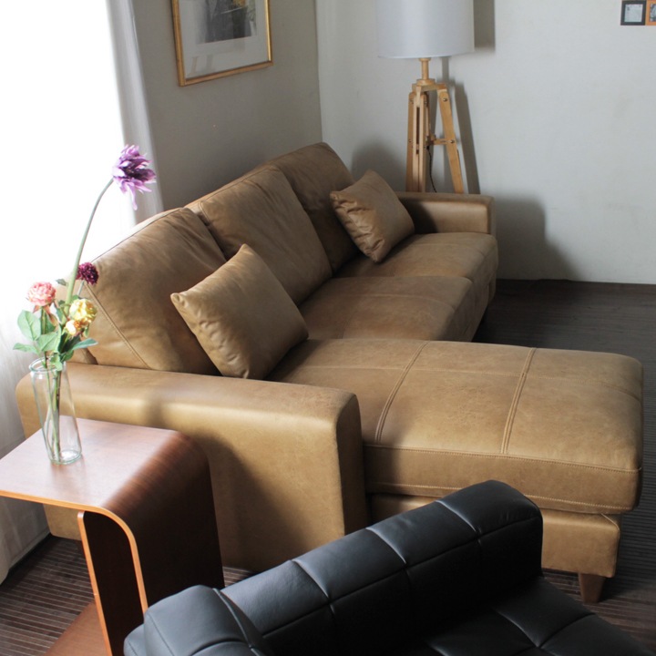 ソファー ソファ カウチソファ 3人掛けソファ コンパクト カウチ コーナー L字 ローバック 3シート シンプル モダン ポケットコイル クッション付き 茶 ブラウン ヴィンテージ調 Lelax Valencia-C リラックス バレンシア 幅198cm 布地 合成皮革