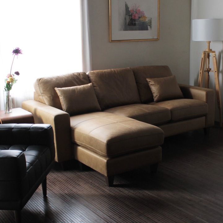 ソファー ソファ カウチソファ 3人掛けソファ コンパクト カウチ コーナー L字 ローバック 3シート シンプル モダン ポケットコイル クッション付き 茶 ブラウン ヴィンテージ調 Lelax Valencia-C リラックス バレンシア 幅198cm 布地 合成皮革