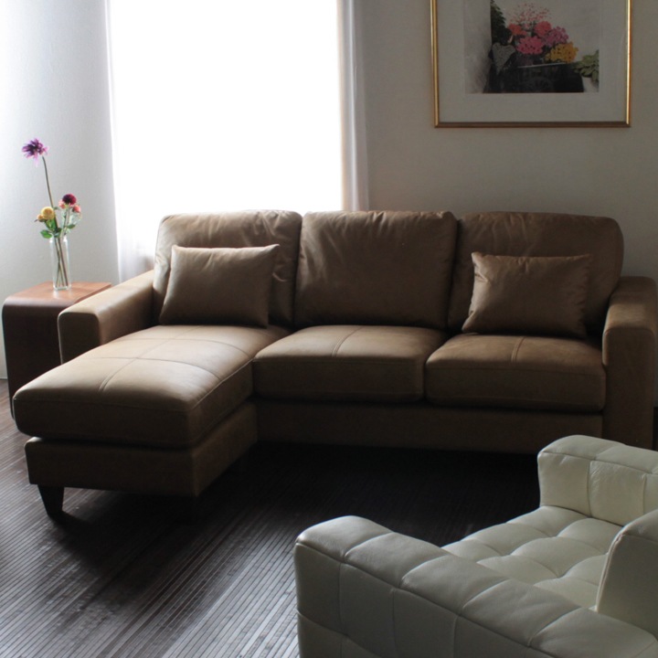 ソファー ソファ カウチソファ 3人掛けソファ コンパクト カウチ コーナー L字 ローバック 3シート シンプル モダン ポケットコイル クッション付き 茶 ブラウン ヴィンテージ調 Lelax Valencia-C リラックス バレンシア 幅198cm 布地 合成皮革