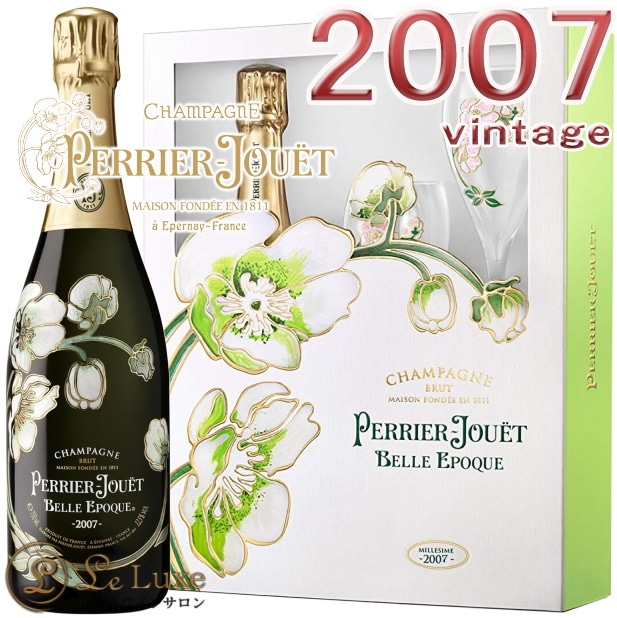 2007 �٥� ���ݥå� �֥�� �ڥꥨ ���奨 ���饹���å� ���եȥܥå��� �����ѥ� �ɸ� �� 750ml Perrier Jouet Belle Epoque gift pack 2007 Gift Set With Two Flutes