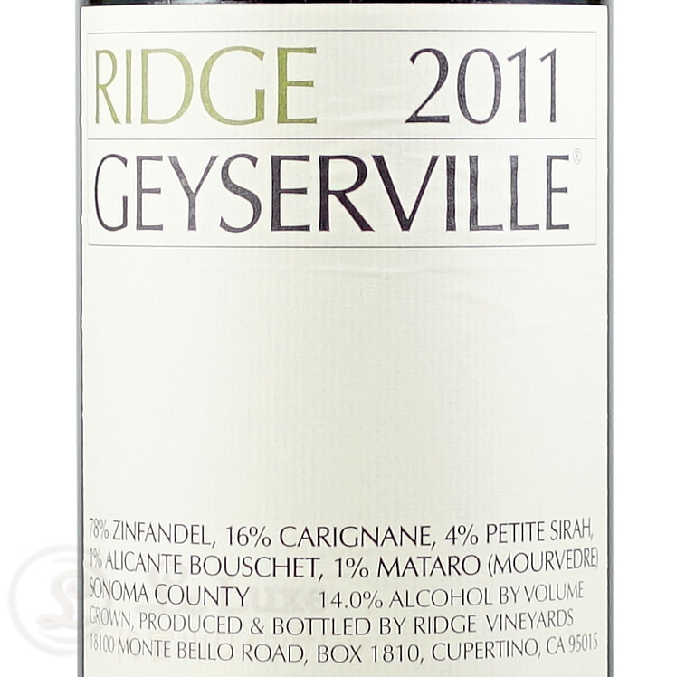 2011 リッジ ガイザーヴィル 赤ワイン フルボディ 辛口 750ml Ridge