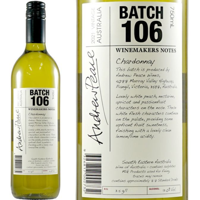 2024 �磻��᡼������ �Ρ��� �����ɥ� �Хå� 106 ����ɥ�塼 �ԡ��� ��磻�� 750ml Winemakers Notes Batch 106 Chardonnay Andrew Peace