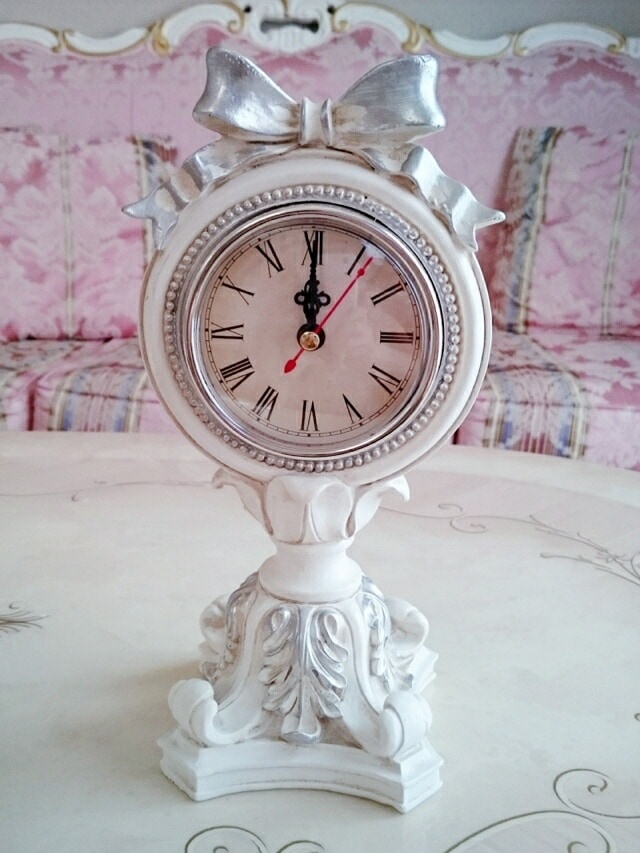 置時計　シルバーリボン　【薔薇雑貨　ローズ雑貨　シャビーシック　フレンチ　ロココ　時計　クロック　置き物】