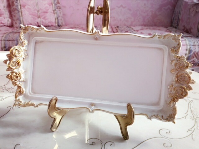 スクエアトレーワイド　ゴールドローズ　【薔薇雑貨　ローズ雑貨　シャビーシック　トレー　小物入れ　フレンチ　ロココ　カトラリーケース】