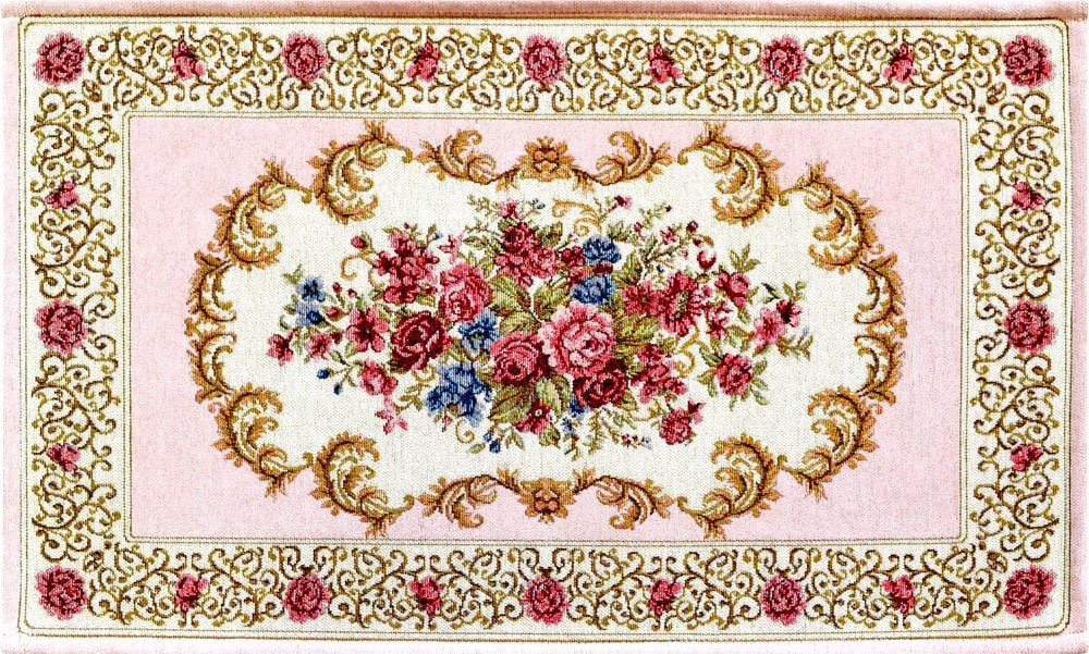 シェニールマット（Mサイズ・約７０×１２０）　メダリオン　 ピンク　【薔薇雑貨　ゴブラン織り　ルームマット　玄関マット　キッチンマット　カーペット　ラグマット　敷物】