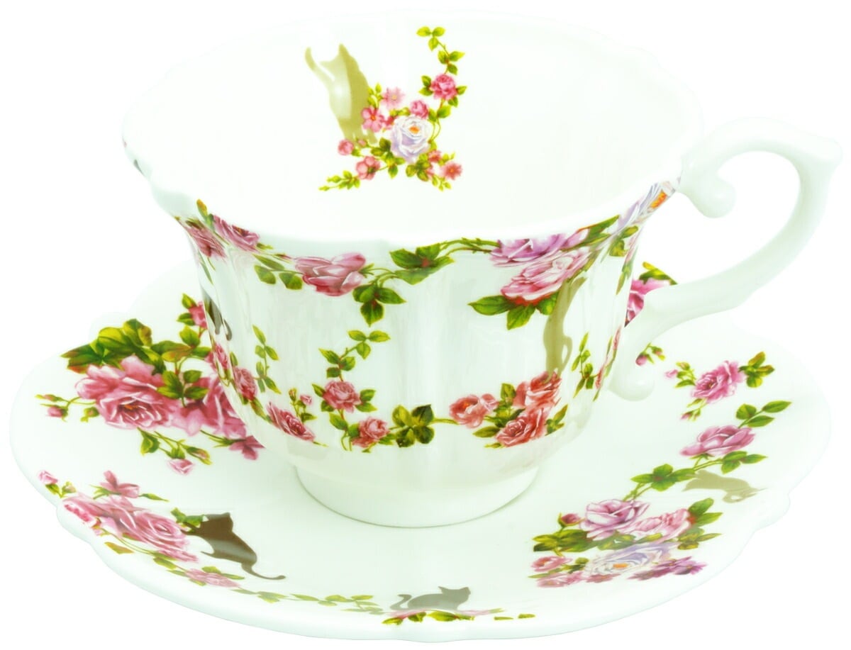 ボーンチャイナ　カップ＆ソーサー　【薔薇雑貨　ネコ　キャット　猫雑貨　テーブルウェア　ティーカップ　ギフト　ロイヤルアーデン】