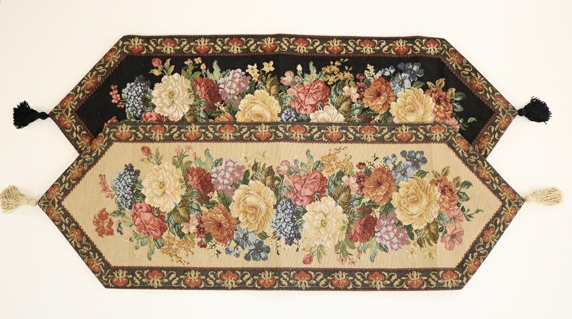 【メール便可】ゴブラン織りテーブルランナー（３２×９０センチ）　【薔薇雑貨　ローズ　レース　テーブルセンター　テーブルクロス　ランチョンマット】