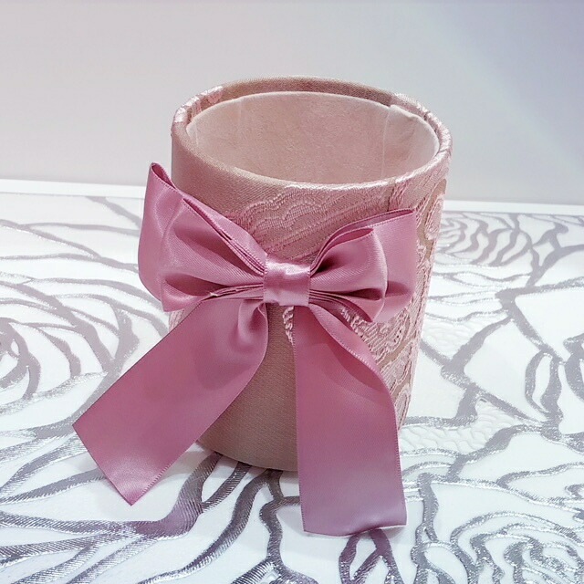 ペンホルダー　ピンク　アクアフラワー　【薔薇雑貨　姫系雑貨　プリンセス　小物入れ　ペン立て　カルトナージュ　リボン】