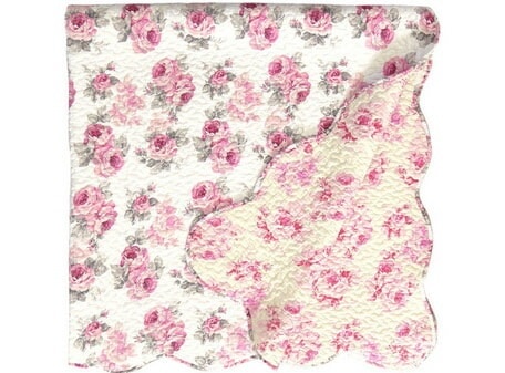 キルトマルチカバーM　ルーシー（１３０×１３０）【薔薇雑貨　ローズ　花柄　フロアマット　ラグマット　ベッドカバー　ソファカバー】