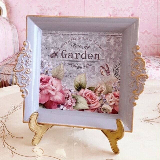 スクエアトレー　ブルー　【薔薇雑貨　ローズ雑貨　シャビーシック　トレイ　お盆　小物入れ　収納　インテリア雑貨　アンティーク】