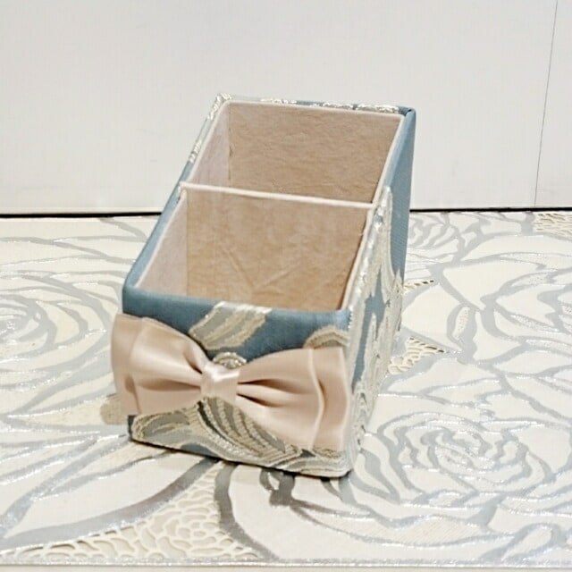 ホルダー２列　オペラブルー　アクアフラワー　【薔薇雑貨　姫系雑貨　リモコンホルダー　小物入れ　ペン立て　カルトナージュ　リボン】