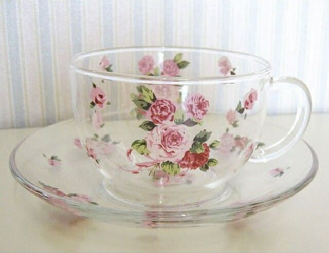 耐熱ガラスカップ＆ソーサー　ローズヴィーナス　日本製　【薔薇雑貨　ローズ雑貨　コップ　グラス　洋食器　キッチン雑貨　ティータイム　プレゼント】