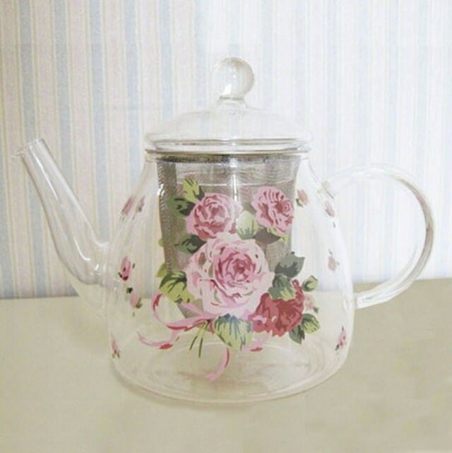 耐熱ガラスティーポット　ローズヴィーナス　日本製　【薔薇雑貨　ローズ雑貨　コップ　グラス　洋食器　キッチン雑貨　ティータイム　プレゼント】