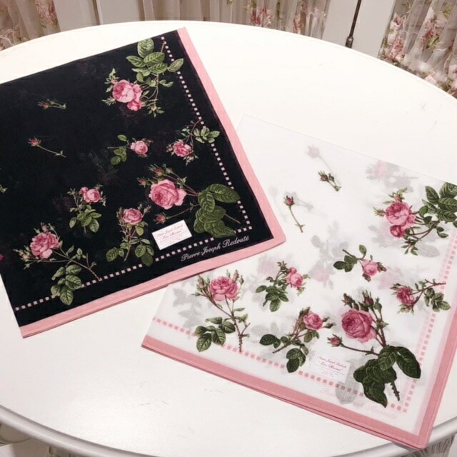 【メール便可】　ルドゥーテ　ハンカチ　日本製　【薔薇雑貨　ローズ雑貨　キッチン雑貨　大判ハンカチ　薔薇柄　ギフト　プレゼント】
