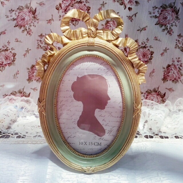クラシックフォトフレーム　グリーン　【薔薇雑貨　姫系雑貨　写真立て　シャビーシック　リボン　ロココ　お祝い　プレゼント】