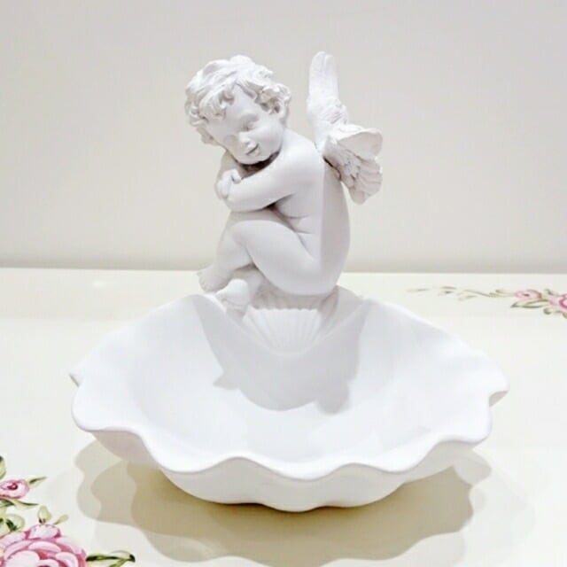 エンジェルシェル型小物入れ　【天使雑貨　エンジェル雑貨　エンゼル雑貨　トレイ　置物　お祝い　プレゼント】
