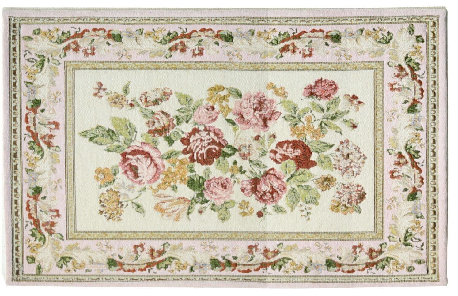 シェニールマット（Sサイズ・約５０×８０）　フラワー　ピンク　【薔薇雑貨　ゴブラン織り　ルームマット　玄関マット　キッチンマット　カーペット　ラグマット　敷物】