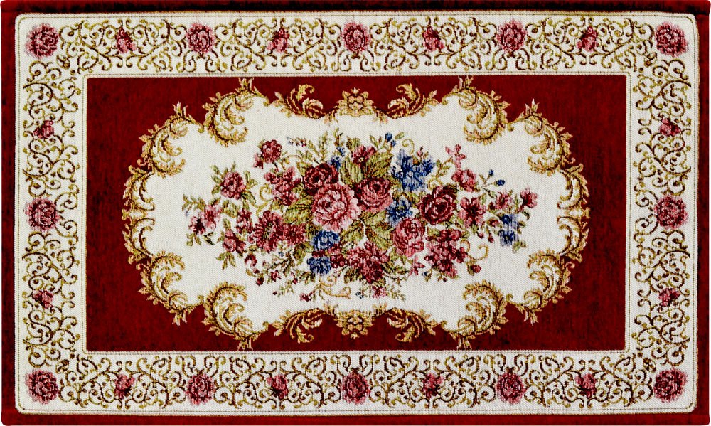 シェニールマット（ロングLサイズ・約５０×１８０）　メダリオン　 レッド　【薔薇雑貨　ゴブラン織り　ルームマット　玄関マット　キッチンマット　カーペット　ラグマット　敷物】