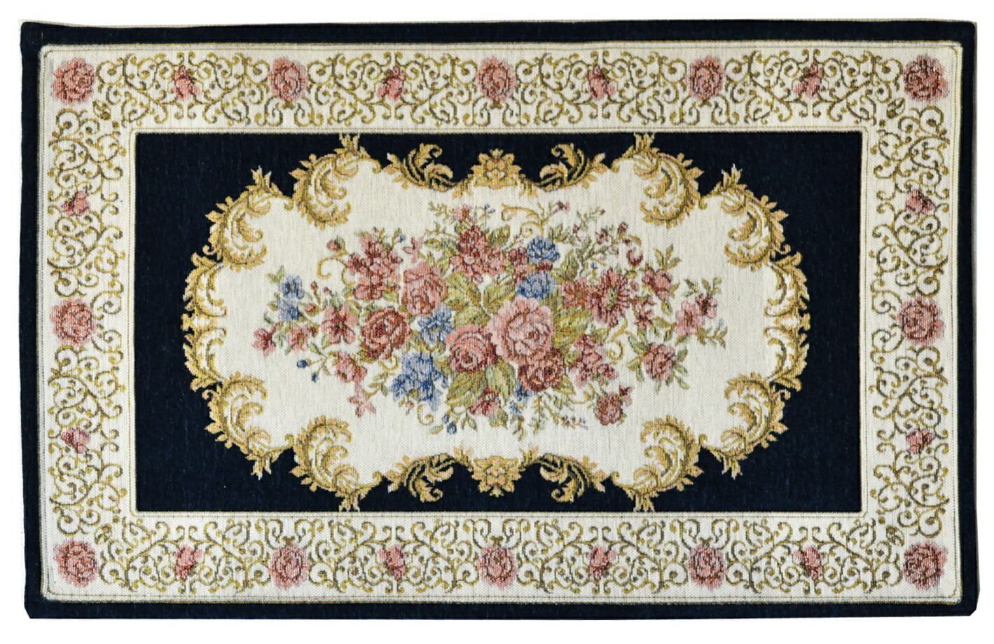 シェニールマット（ロングLサイズ・約５０×１８０）　メダリオン　 ブルー　【薔薇雑貨　ゴブラン織り　ルームマット　玄関マット　キッチンマット　カーペット　ラグマット　敷物】