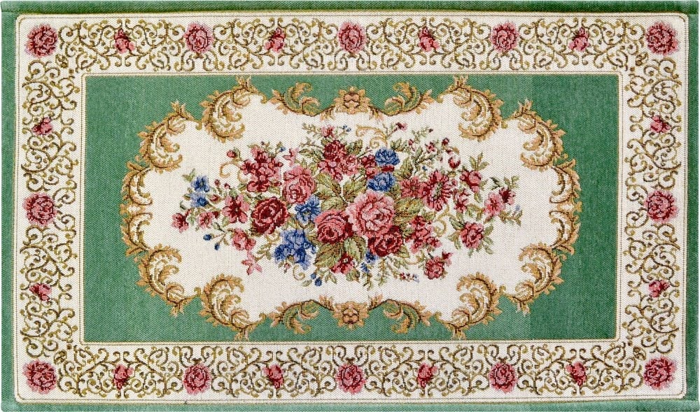 シェニールマット（LLサイズ・約２００×２００）　メダリオン　 グリーン　【薔薇雑貨　ゴブラン織り　ルームマット　玄関マット　キッチンマット　カーペット　ラグマット　敷物】