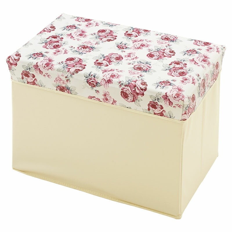 PVC収納スツール　レクタングル（長方形）　ルーシー　【薔薇雑貨　花柄　収納ボックス　おもちゃ箱　お片付け　インテリア】
