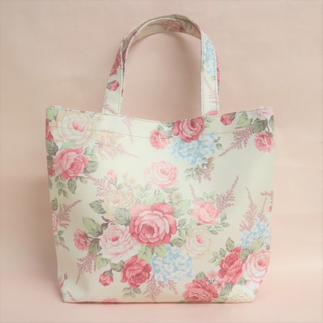 ローズトートバッグ　ミニサイズ　【ショルダーバッグ　サブバッグ　お稽古バッグ　防水　薔薇雑貨　ローズ　バラ　可愛い　プリンセス】