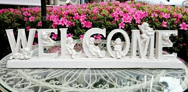 天使のウェルカム　ガーデニングレジン　【薔薇雑貨　天使雑貨　天使　プリンセス　ロココ　置物　エクステリア　お祝い　プレゼント　玄関】