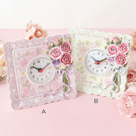 ローズクロック　【薔薇雑貨　ローズ雑貨　姫系雑貨　インテリア雑貨　置時計　置物　プリンセス　ギフト　新築祝い】