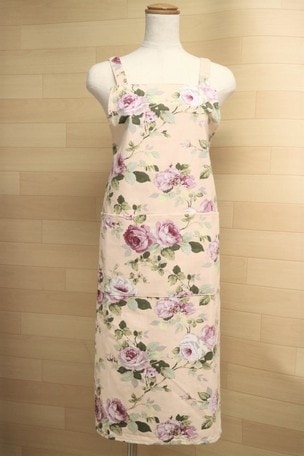 花柄エプロン　ピンク　【薔薇雑貨　ローズ　バラ　キッチン雑貨　ルームウェア　ギフト　プレゼント】