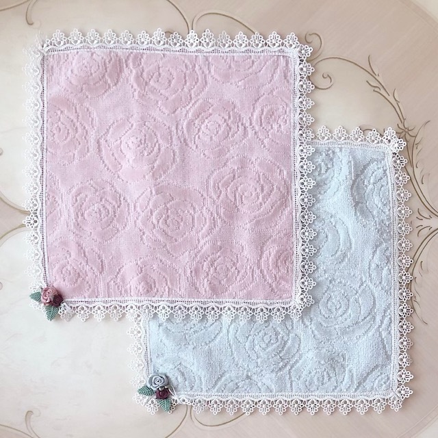 【メール便可】　ローズetローズタオルハンカチ　日本製　【薔薇雑貨　ローズ雑貨　タオル　レースハンカチ　花柄　ギフト　プレゼント】