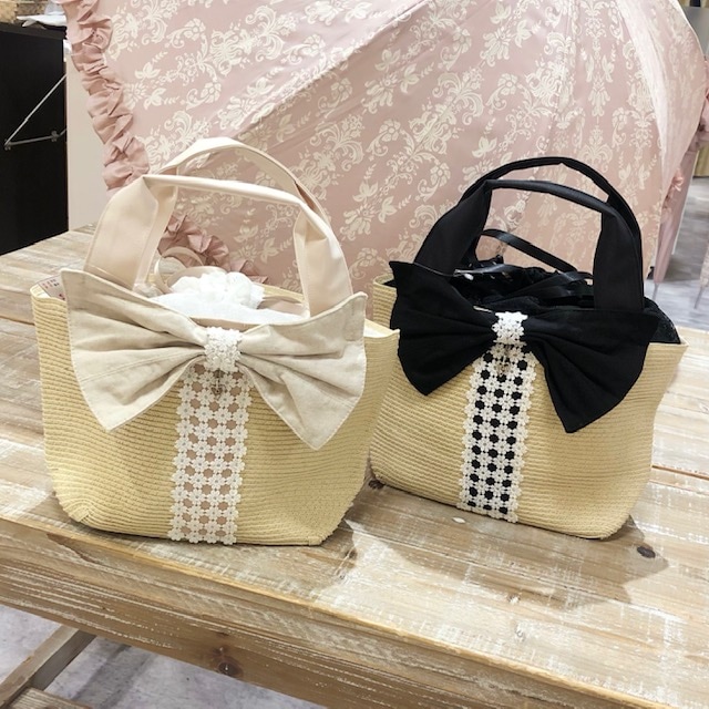 【メール便可】　プチフラワーリボンかごバッグ　【薔薇雑貨　ローズ雑貨　姫系雑貨　ミニバッグ　ハンドバッグ　リボンバッグ】