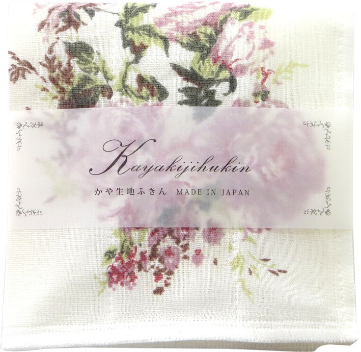 【メール便可】かや生地ふきん　ローラ　日本製　【薔薇雑貨　ローズ雑貨　キッチン雑貨　キッチンクロス　布巾　ディッシュクロス　お皿拭き　タオル】