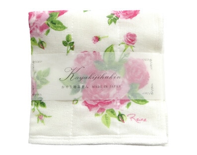 【メール便可】かや生地ふきん　レーヌ　日本製　【薔薇雑貨　ローズ雑貨　キッチン雑貨　キッチンクロス　布巾　ディッシュクロス　お皿拭き　タオル】