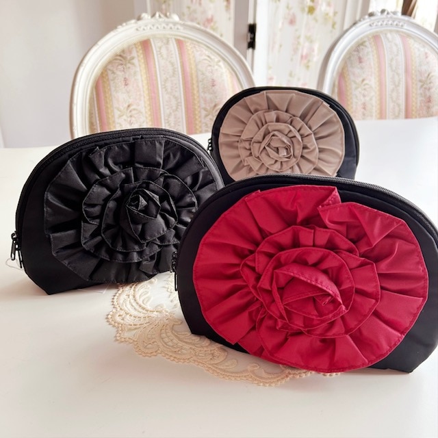 【メール便可】　ローズモティーフシェルポーチ　【薔薇雑貨　ローズ雑貨　姫系雑貨　小物入れ　プリンセス　ロココ　ポーチ　ギフト】