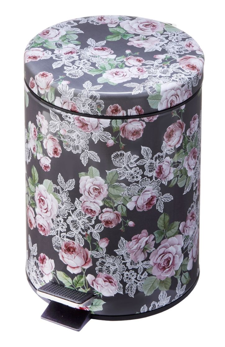 ペダル式ダストボックス　Sサイズ　ティアラローズ　【薔薇雑貨　ゴミ箱　収納　小物入れ　ふた付きごみ箱　キッチン雑貨　サニタリー　洗面所】